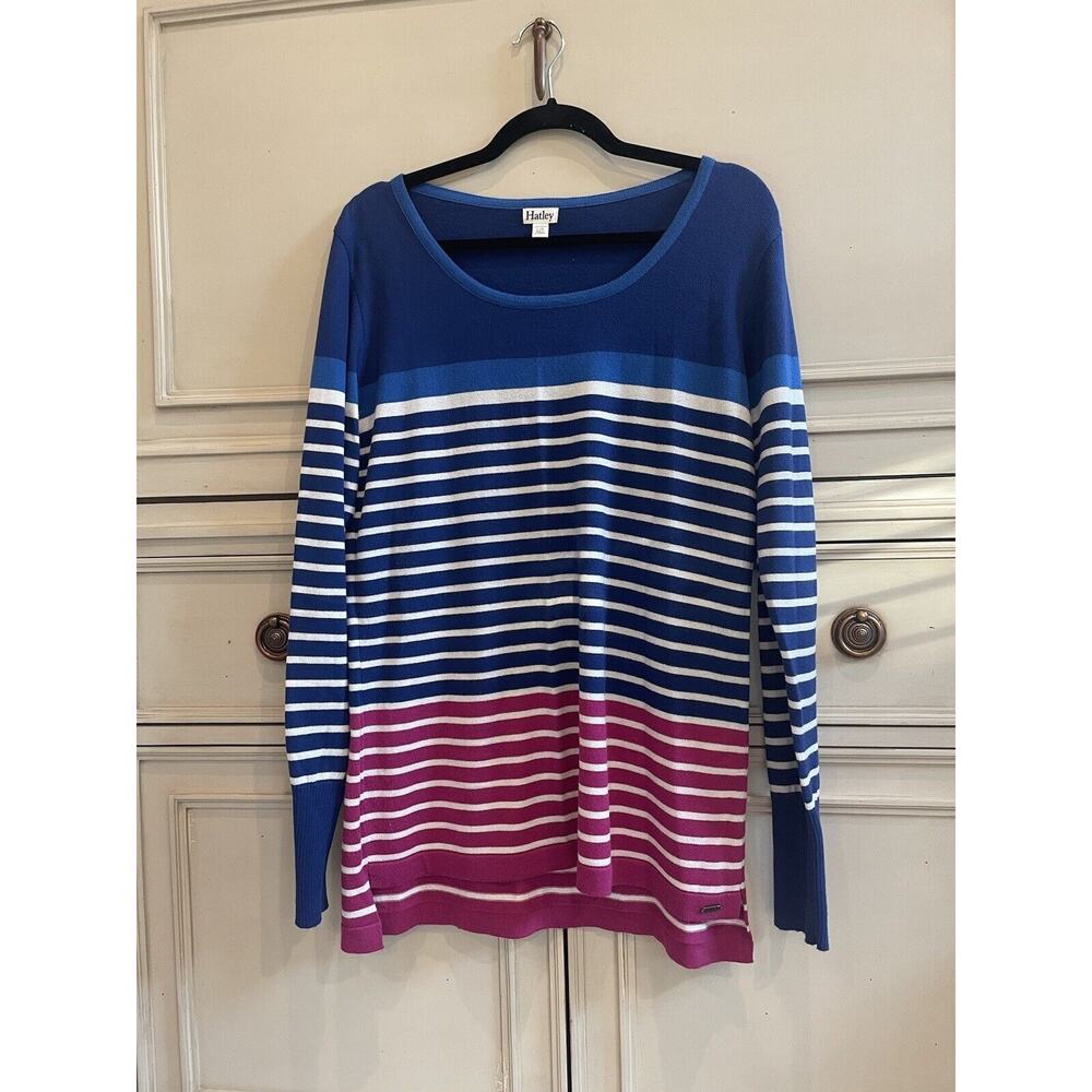 Preppy Hatley Striped Sweater In Pink Blue‎ & White Size Large Cotton Blend